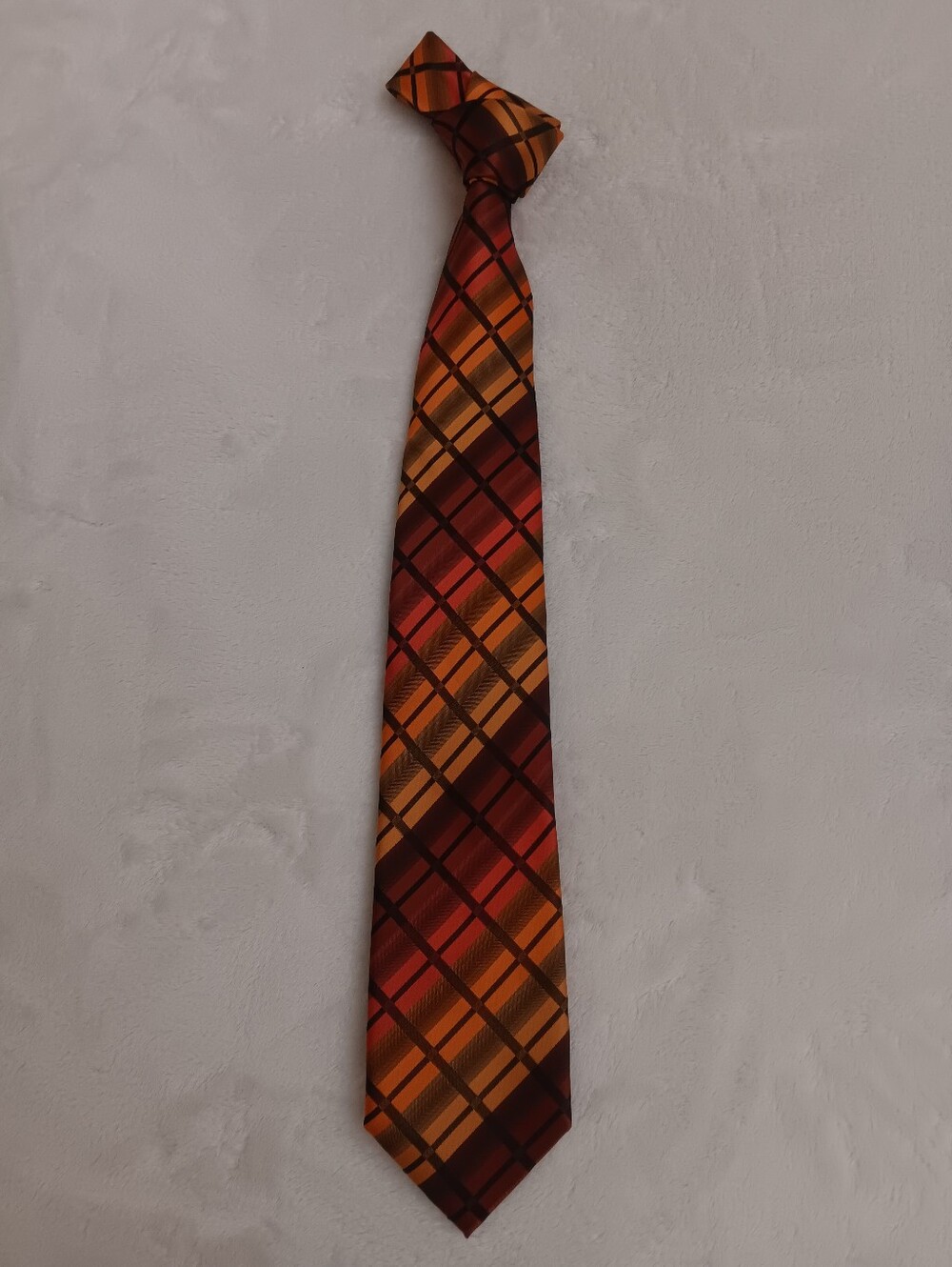 John Sparks Men's Plaid Dress Tie in Oranges and Black Tones